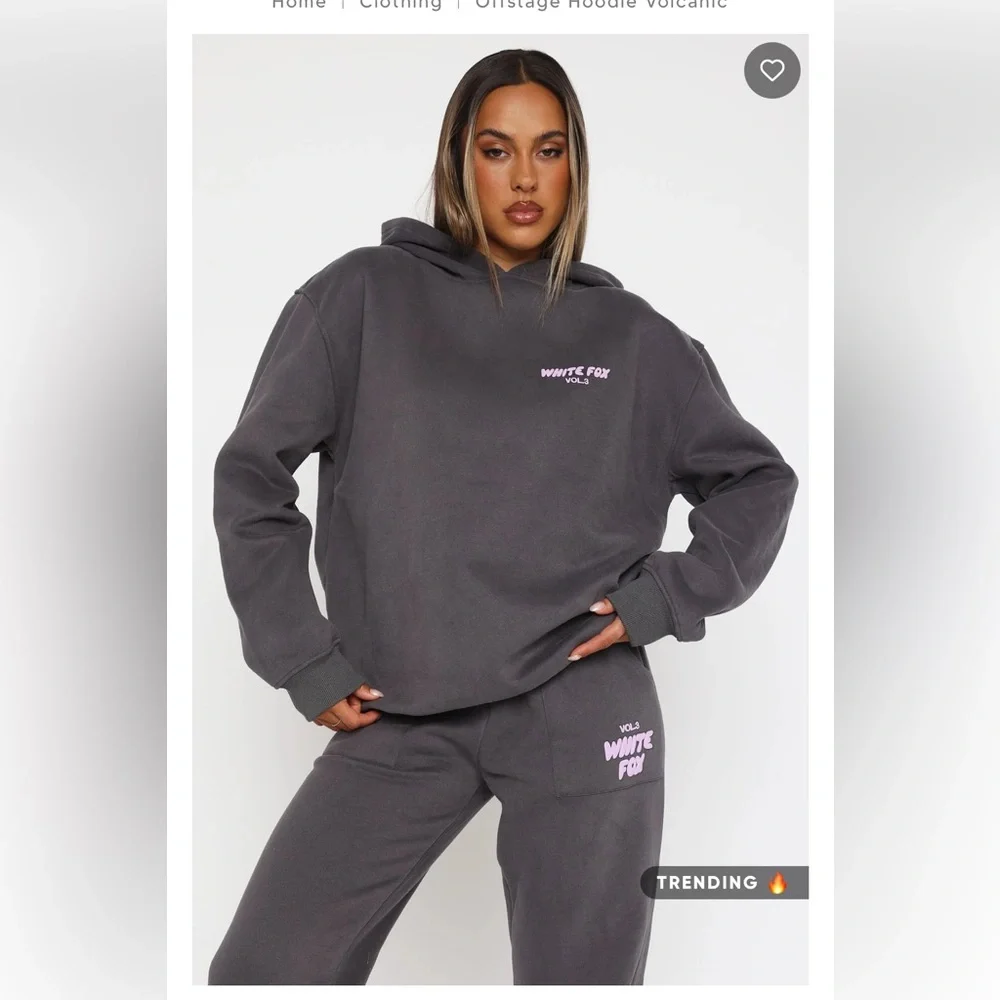 White Fox Boutique Vol. 3 Gray Hoodie and sweatpants with Pink Logo - Picture 2 of 7